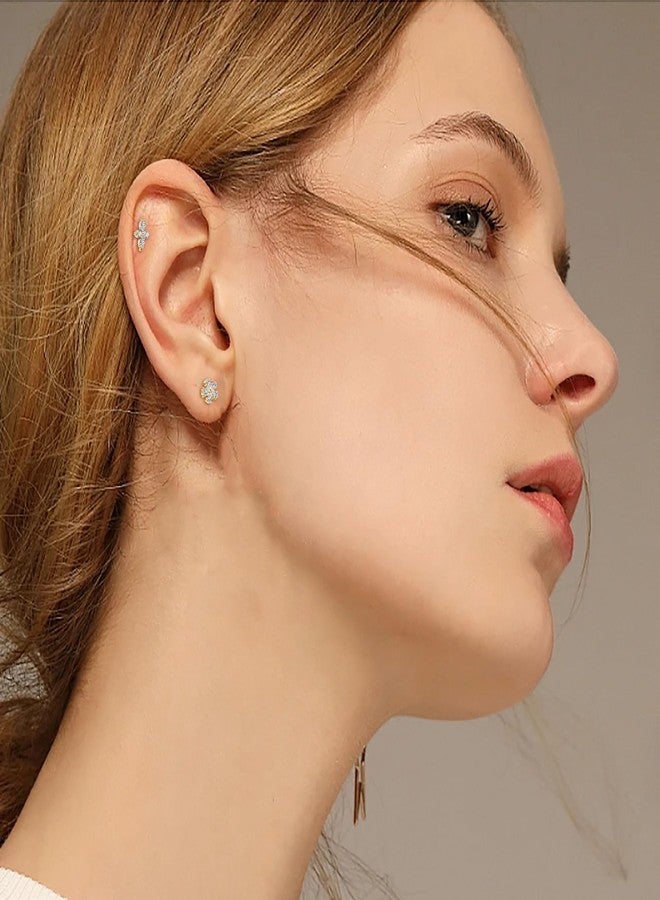 NICEIGHT 2Pcs 16G/18G Titanium Threadless Cartilage Earrings - Flat Back Push in Helix, Tragus, Labret, Monroe Studs - Hypoallergenic Flower Conch Lobe Stud Piercing Jewelry 6/8MM 16G Gold - Image 5